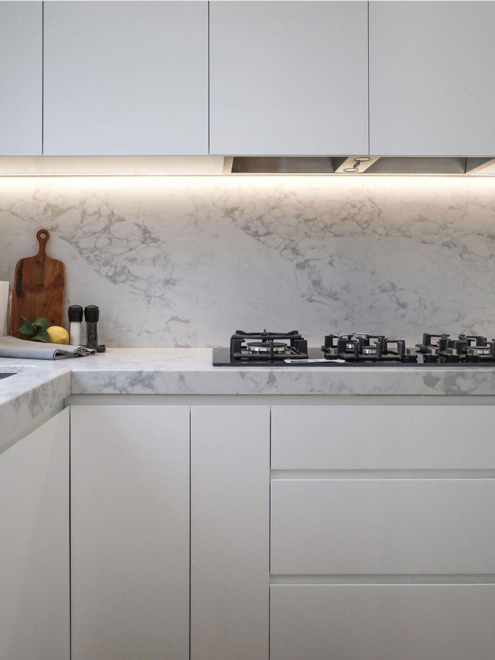 Close-up of a stone countertop in a modern kitchen from the Ivanhoe Multi-Unit Build.